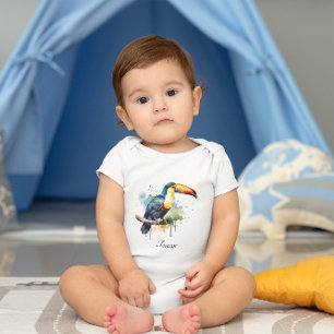 Tukan auf Ast Wasserfarbenkunst, individuell Baby Strampler