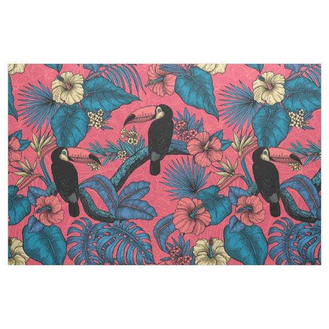 Tukan-Garten in Rot und Blau Stoff (Fat Quarter (45,7 x 55,9 cm))