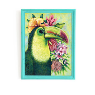 Tukan Lustiges Florales Hawaiianischer Vogel Kunst Poster