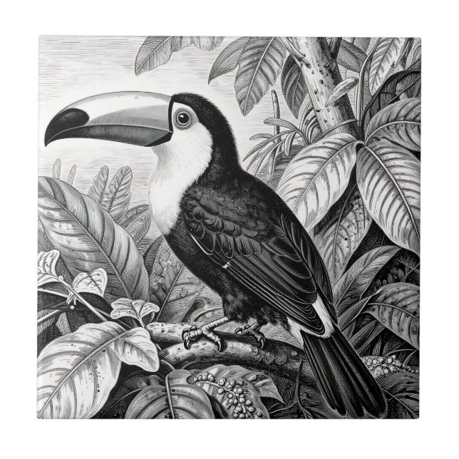 Tukane Dschungelflora Gravur Fliese (Vorderseite)