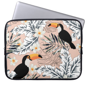 Tukane, Palmen, Plumeria: Rosa tropisch. Laptopschutzhülle