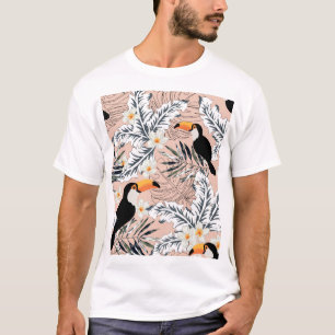 Tukane, Palmen, Plumeria: Rosa tropisch. T-Shirt