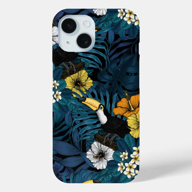 Tukane und tropische Flora, blau, gelb, orange Case-Mate iPhone Hülle (Rückseite)