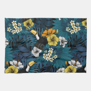 Tukane und tropische Flora, blau, gelb, orange Geschirrtuch