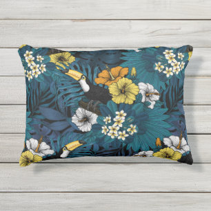 Tukane und tropische Flora, blau, gelb, orange Kissen Für Draußen