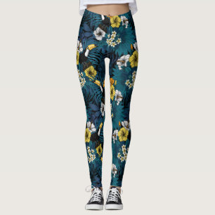 Tukane und tropische Flora, blau, gelb, orange Leggings