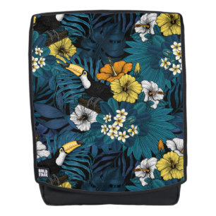 Tukane und tropische Flora, blau, gelb, orange Rucksack