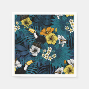 Tukane und tropische Flora, blau, gelb, orange Serviette