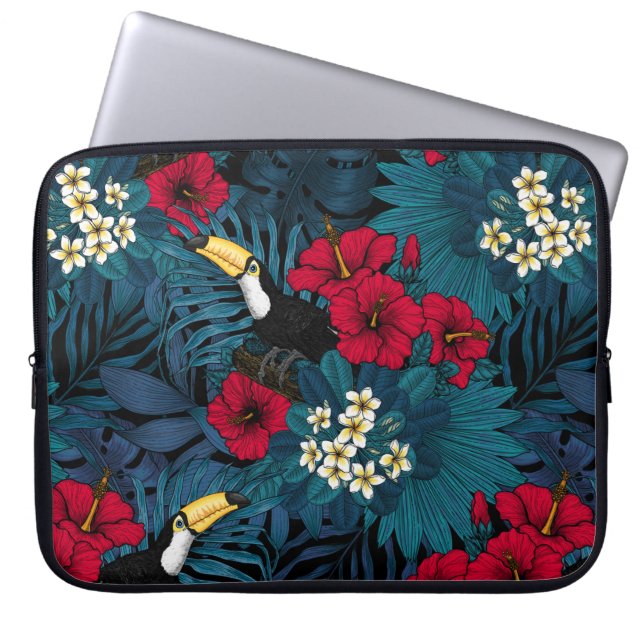 Tukane und tropische Flora, grün und rot Laptopschutzhülle (Vorderseite)