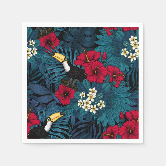 Tukane und tropische Flora, grün und rot Serviette (Vorderseite)