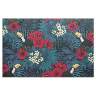 Tukane und tropische Flora, grün und rot Stoff
