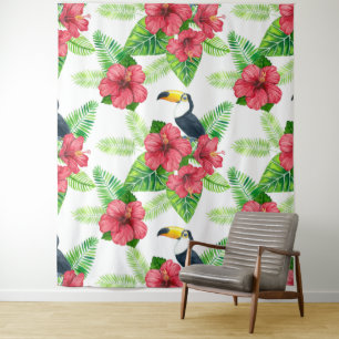 Tukanisches und tropisches Bouquet Wandteppich