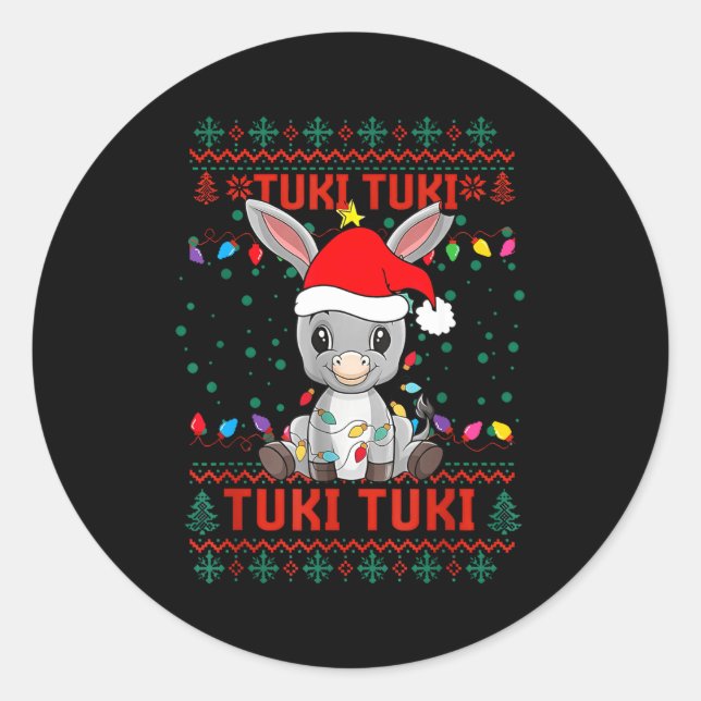 Tuki Tuki Santa Hat Spanish Mexican Christmas Swea Runder Aufkleber (Vorderseite)