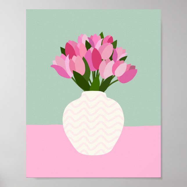 Tulip Arrangement Blumenvase Rosa und Grün Poster (Vorne)