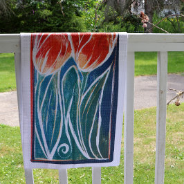 Tulip Artwork, blaue und rote Tulpen Geschirrtuch
