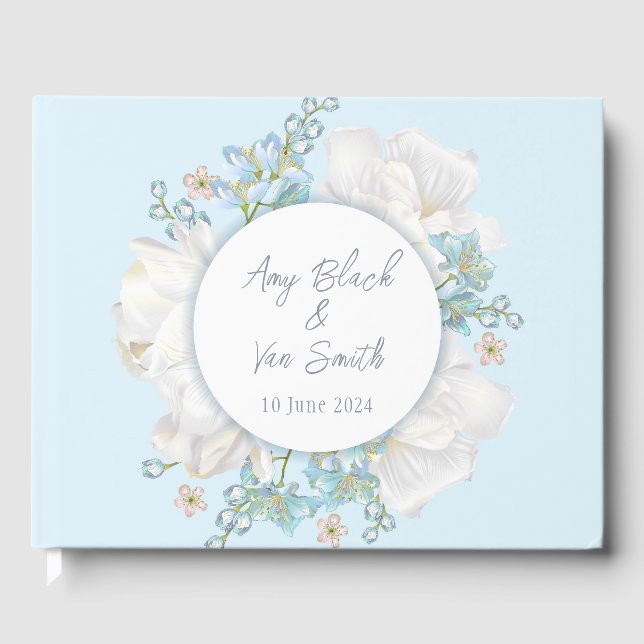 Tulip Blue Floral Wedding Gästebuch (Vorderseite)