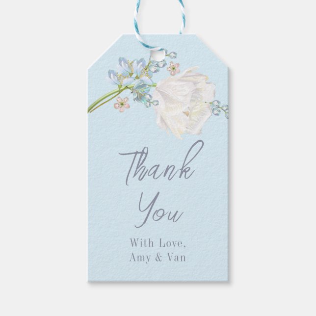 Tulip Blue Floral Wedding Geschenkanhänger (Vorderseite)