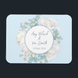 Tulip Blue Floral Wedding Magnet<br><div class="desc">Dieses Design zeichnet sich durch eine schöne Illustration von Tulpen in voller Blüte, umgeben von zarter Vegetation und einem weichen blauen Hintergrund aus. Ob Sie eine Frühjahrshochzeit, eine Gartenhochzeit oder einfach nur die Schönheit der Tulpen Liebe planen, dieses Design wird Ihre Gäste begeistern und beeindrucken.</div>