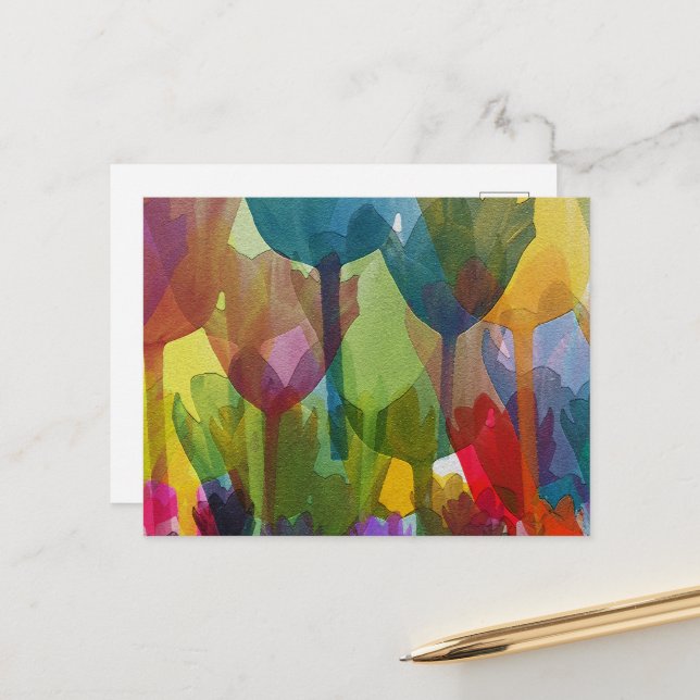 Tulip-Blume, Aquarellfarben-Blume, Blumenbeete Postkarte (Vorderseite/Rückseite Beispiel)