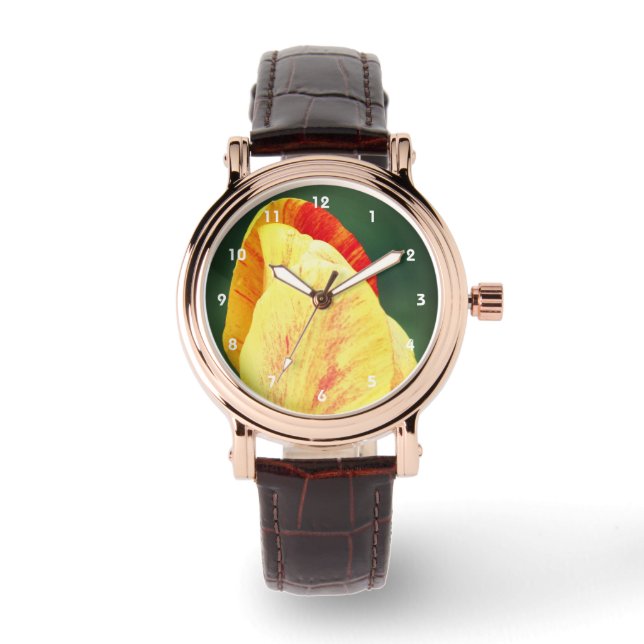 Tulip Blume Petals mit Raindropfen Nah Armbanduhr (Vorderseite)