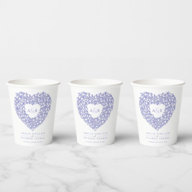 Tulip Bouquet Art Monogramm Hochzeit blau Pappbecher (Multi)