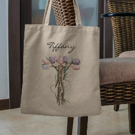 Tulip Bouquet Letter T Floral Monogram Individuell Tragetasche