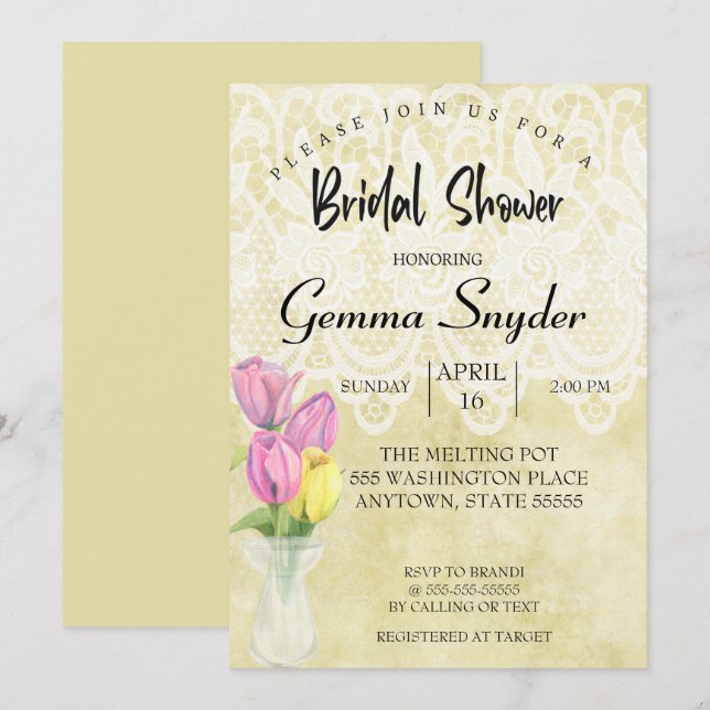 TULIP Brautdusche Einladung, Hochzeit Tulips Einladung (Vorne/Hinten)