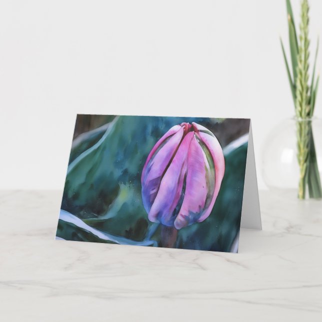 Tulip Bud Garden Art Wasserfarben Leere Karte (Vorderseite)