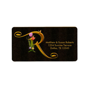Tulip Butterfly Monogram R-Adressetiketten Adressaufkleber