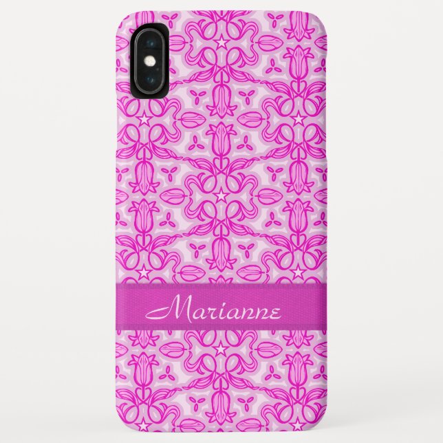 Tulip Damasket Muster lila rosa Name Case-Mate iPhone Hülle (Rückseite)