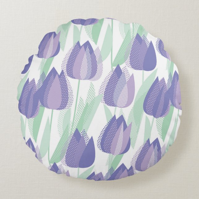 Tulip Design: helle violette Blüte. Rundes Kissen (Vorderseite)