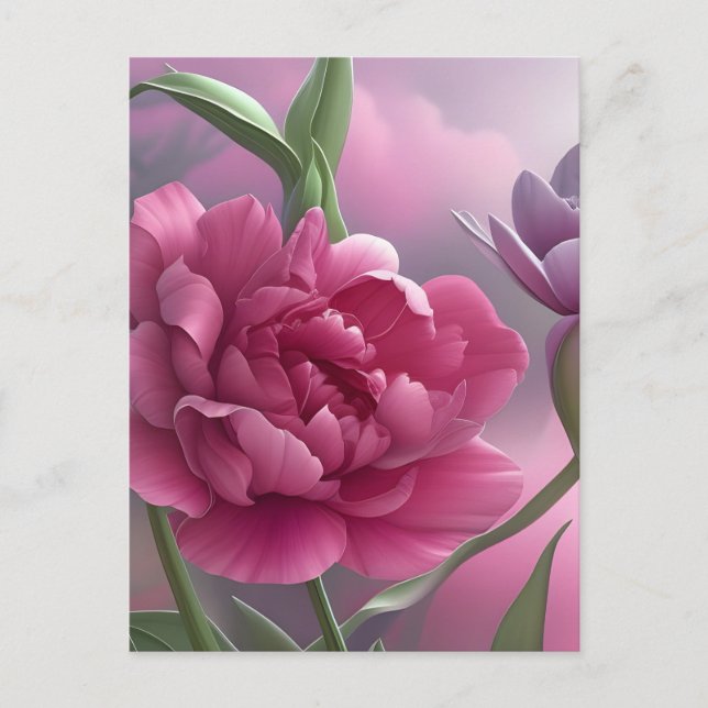 Tulip Double Peony, Nature, Blume, Pink, Postkarte (Vorderseite)