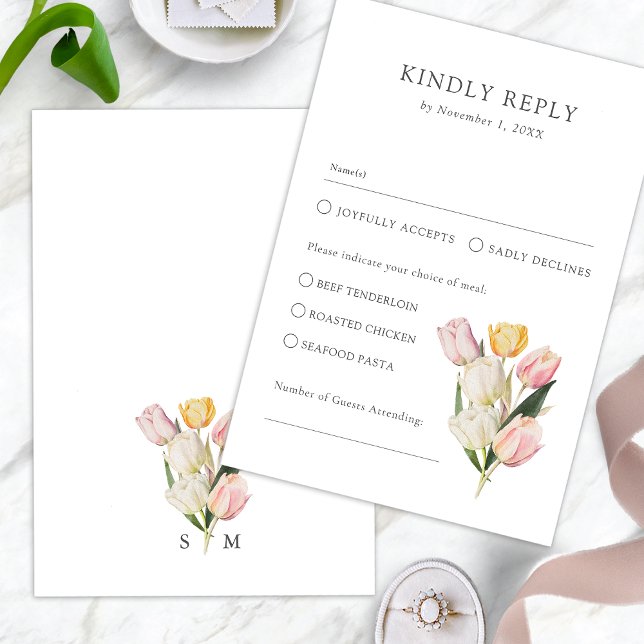 Tulip Elegant RSVP Card Karte (Watercolor Tulip Elegant RSVP Card Monogram by Painted Paperie
)