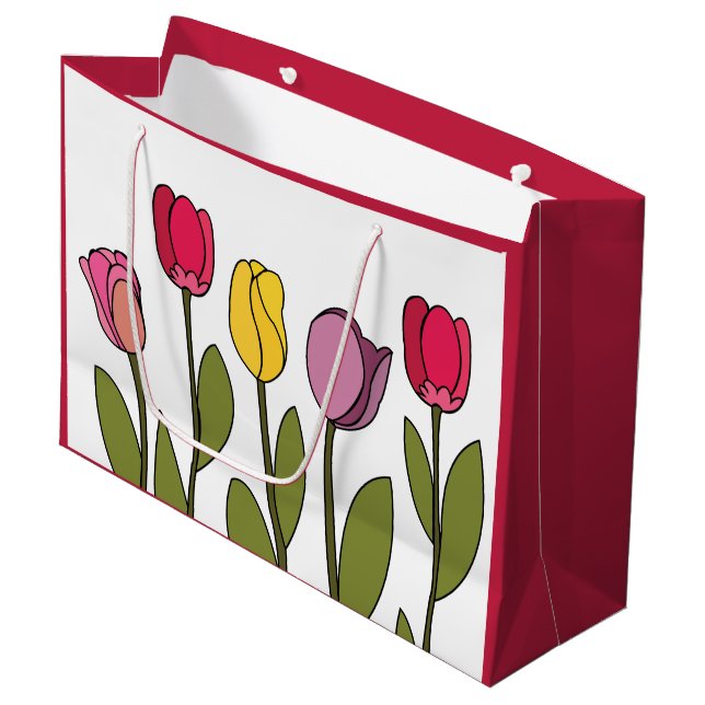 Tulip farbenfrohe Blumenhaut Große Geschenktüte (Vorderseite Schrägansicht)