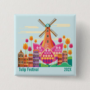 Tulip Festival, Windmill, Tulips Button