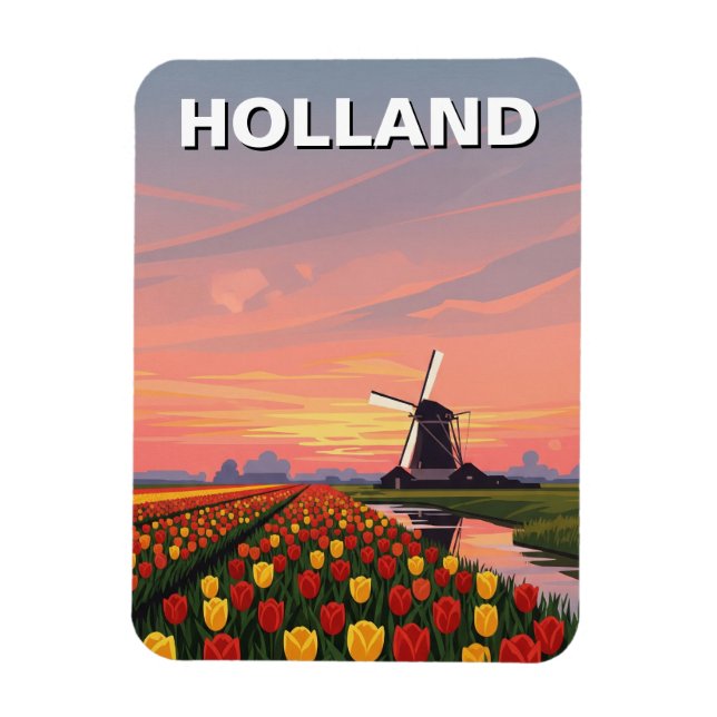 Tulip Fields Windmill Niederlande Magnet (Vertikal)