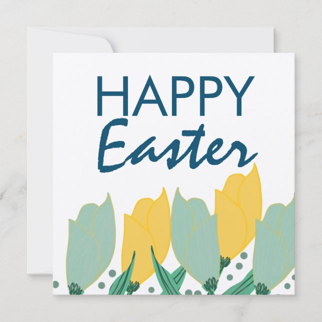 Tulip Floral Happy Oster Hand Drawn botanisch Karte (Vorderseite)