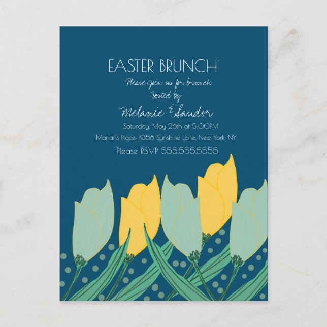 Tulip Floral Oaster Dinner Brunch Familie Blau Postkarte (Vorderseite)