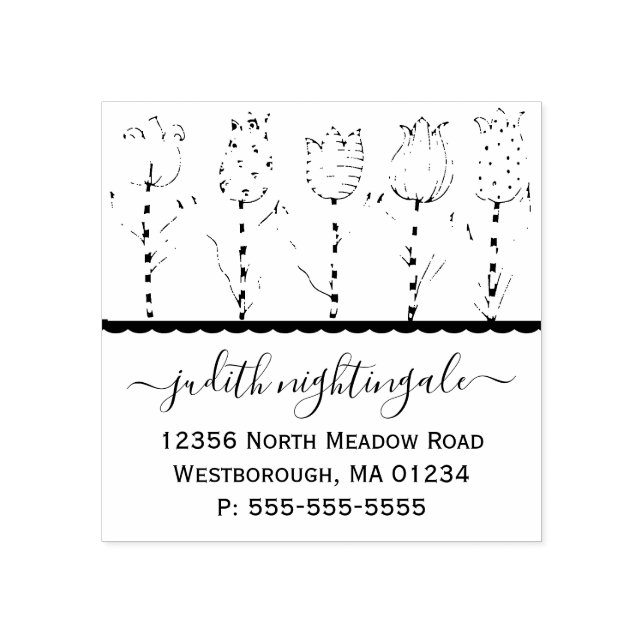 Tulip Floral Whimsikskript Erstellen Sie Ihre eige Gummistempel (Prägung)