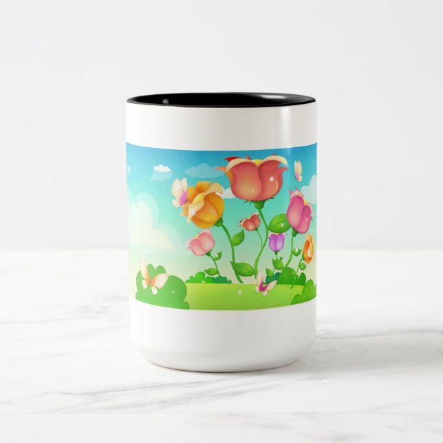 Tulip Garden Butterfly Zweifarbige Tasse (Mittel)