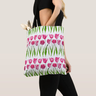 Tulip Garden Print in Fuchsia Pink und Green Tasche