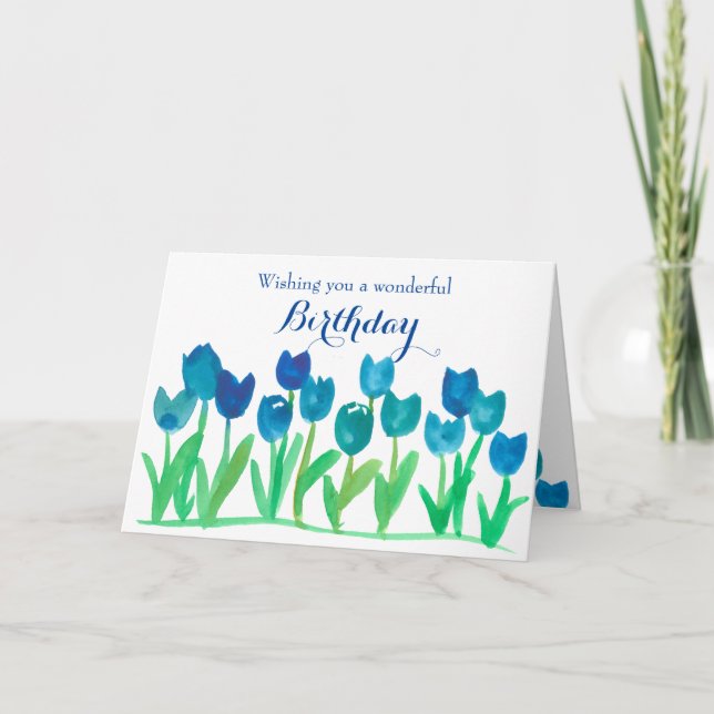 Tulip Garden Wasserfarben Blume Gerne zum Geburtst Karte (Vorderseite)