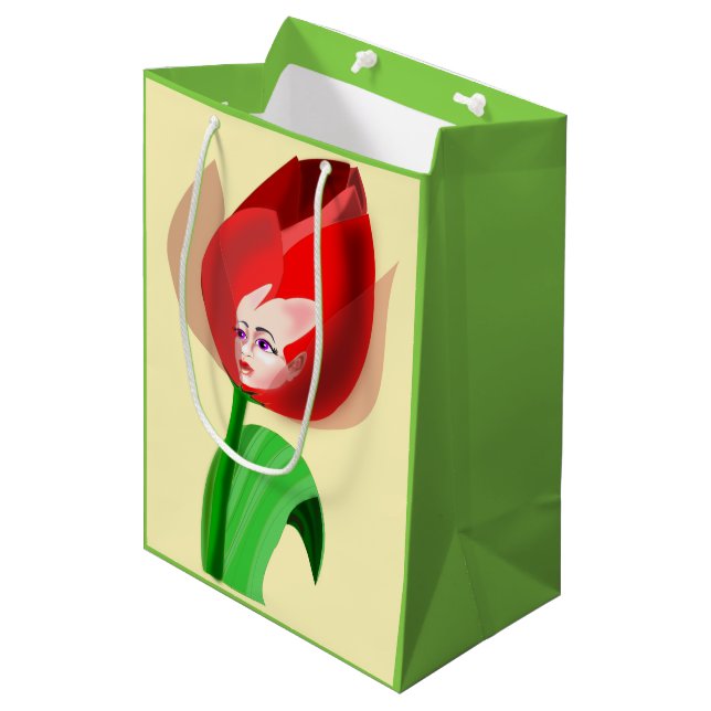 Tulip Girl Geschenktasche - Anpassbar Mittlere Geschenktüte (Vorderseite Schrägansicht)