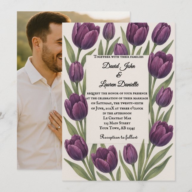 Tulip Heirloom Foto Hochzeit Einladung (Vorne/Hinten)