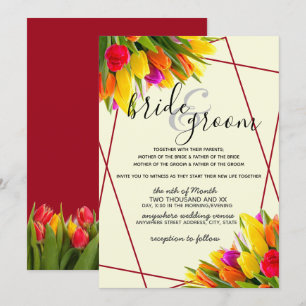 Tulip in Burgund und Gelbe Hintergrundhochzeit Einladung