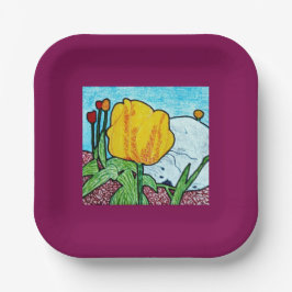 Tulip in Garden Wein Farbige Papierplatte Pappteller