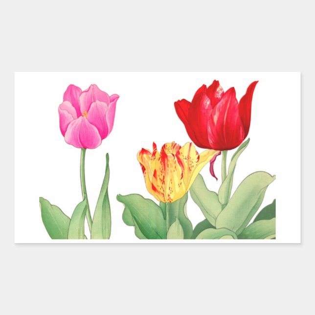 Tulip, japanische Holzschnitt-Kunst Rechteckiger Aufkleber (Vorderseite)