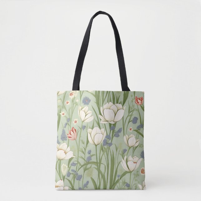 Tulip Meadow in Sage Green Tasche (Vorderseite)