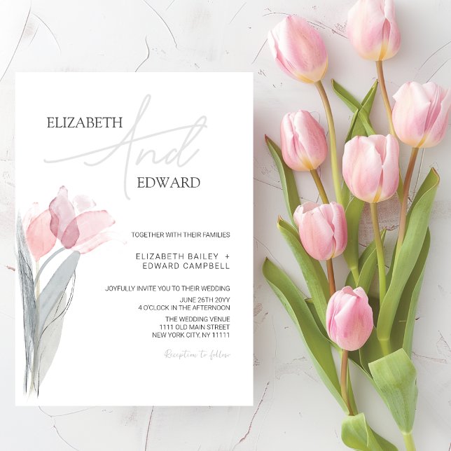 Tulip Moderne Minimalistische, elegante Typografie Einladung (Tulip Modern Minimalist Elegant Typography Wedding Invitation)