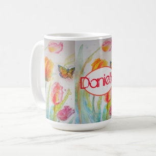 Tulip Orange Red Womans Nom Aquarelle Art Mug